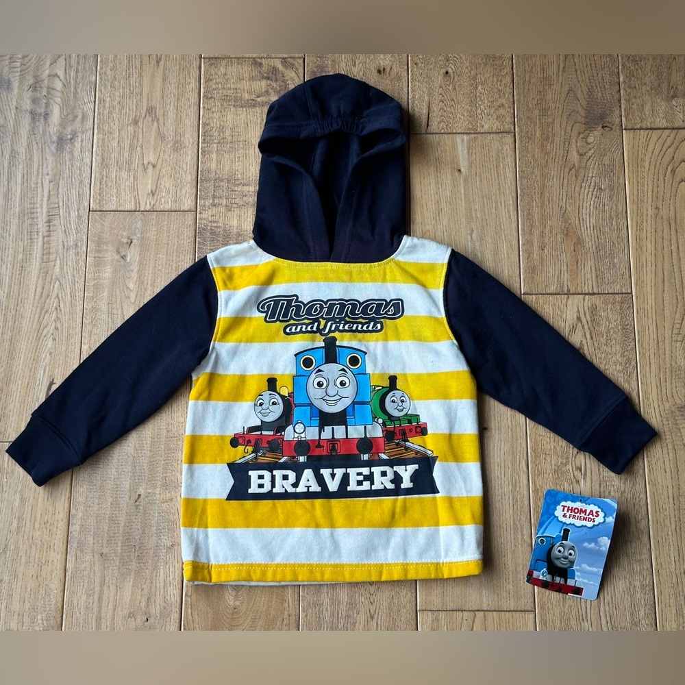 NEW Thomas and Friends Striped “Bravery” Graphic Hoodie size 24 Months